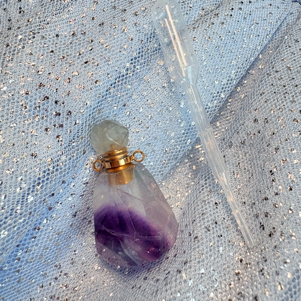 Purple and Greenish Gemstone Bottle